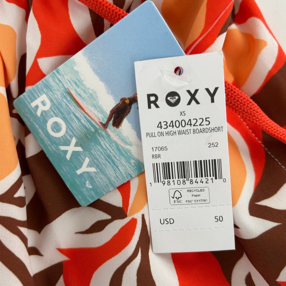 NWT Roxy Women's XS Pull On High Waist Boardshorts Floral Print Red Orange Brown - Picture 6 of 15